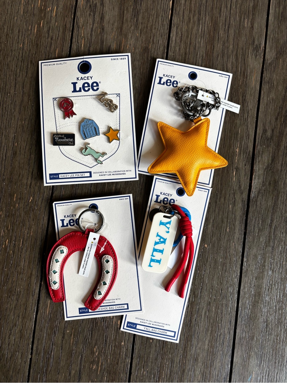 Keychain & Charm Set - Yellow Star, Red Horseshoe, Blue Accents